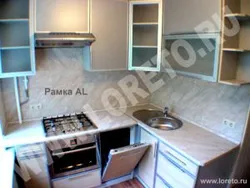 Kitchen in Khrushchev design photo with dishwasher