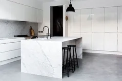 Ошхона сафед бо акс countertop мармар хокистарӣ