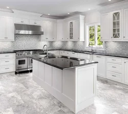 White Kitchen With Gray Marble Countertop Photo