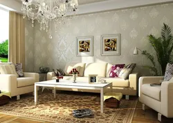 Color of furniture to match light wallpaper in the living room photo