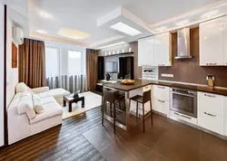 Interior photo of apartments with one room and kitchen