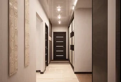 Light floor and dark wallpaper in the hallway photo