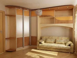 Спальня с угловым диваном и угловым шкафом фото