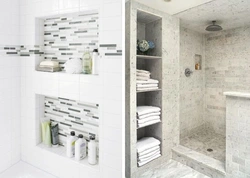 Bathtub with shelves made of tiles or plasterboard photo
