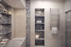 Тақтайшалардан немесе гипсокартон фотосуретінен жасалған сөрелермен ванна