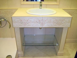 Countertop under the sink made of plasterboard in the bathroom photo