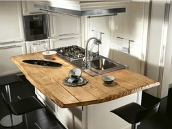 Wood-look stone countertop for kitchen photo