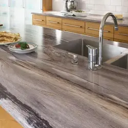 Wood-look stone countertop for kitchen photo