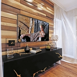 Wood paneling on the wall in the living room photo