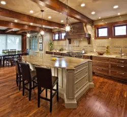 Ceiling design in the kitchen in a wooden house photo