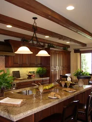 Ceiling design in the kitchen in a wooden house photo