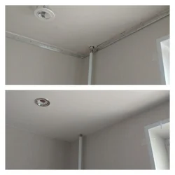 Suspended ceiling in the kitchen with a gas pipe photo