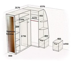 Corner wardrobes in the hallway with photo dimensions