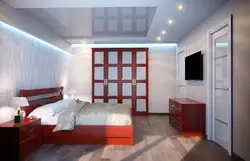 Wardrobe to the ceiling in the bedroom with suspended ceilings photo