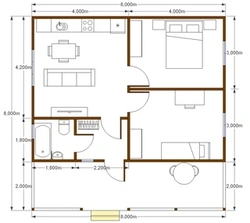 Layout of a one bedroom house 8 by 8 photo