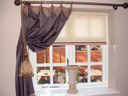 Curtain and tulle on one cornice for the kitchen photo
