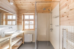 Bathroom In A Country House In A Wooden House Photo With Shower