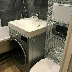 Toilet with washing machine and sink without bathtub design photo