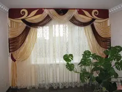 Curtains for the living room in a modern style with a lambrequin, photos of your own