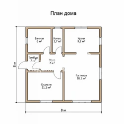 Тарҳи хонаи 8 ба 8 якошёна бо сурати як хоб