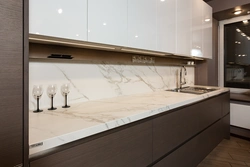 White marbled kitchen apron with gray kitchen photo