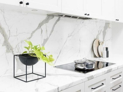 White Marbled Kitchen Apron With Gray Kitchen Photo