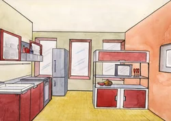 Hand drawn kitchen interior