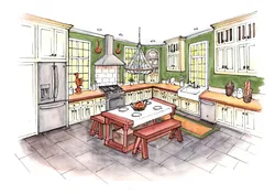 Hand drawn kitchen interior