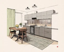 Hand drawn kitchen interior