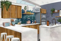 Рисованный Интерьер Кухни
