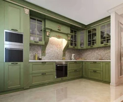 Kitchen interior green marble