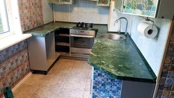 Kitchen interior green marble