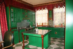 Kitchen interior green marble