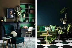 Черно зеленый интерьер гостиной