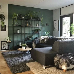 Black green living room interior