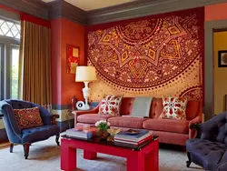 Wallpaper carpet living room interior