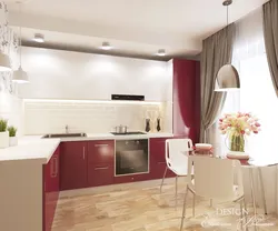 Red beige kitchen interior