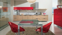 Red Beige Kitchen Interior