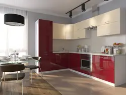 Red beige kitchen interior