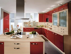 Red Beige Kitchen Interior