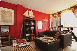 Living room interior red brown