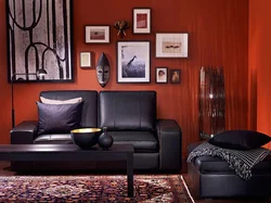 Living Room Interior Red Brown