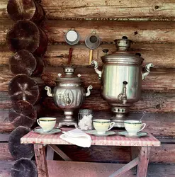 Kitchen Interior With Samovars