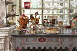 Kitchen interior with samovars