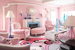 Pink blue living room interior