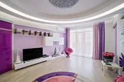 Living room interior lilac ceiling