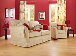 Beige red living room interior