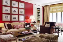 Beige red living room interior