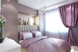 Lilac beige bedroom interior