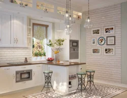 Kitchen interior with white stone